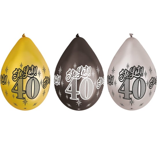Balony wiszące, metaliczne, 40. Urodziny - Sto lat, 12", 6 sztuk Gemar