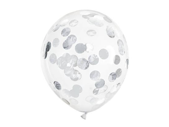 Balony Z Konfetti Kółka Srebrny 30 Cm 6 Szt PartyDeco