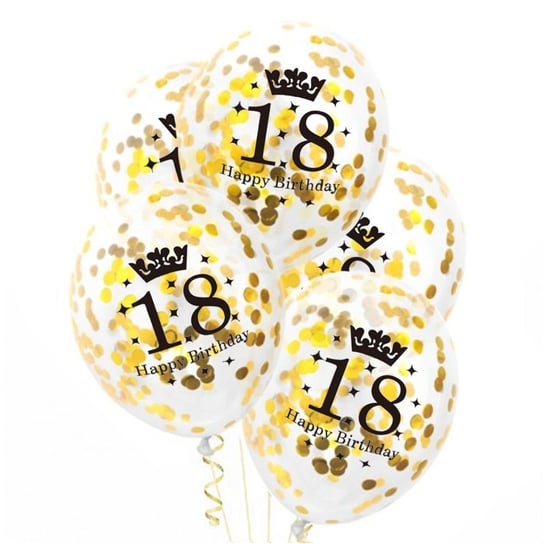 Balony z konfetti złotym, 18 urodziny, 30cm, 100szt. PartyPal