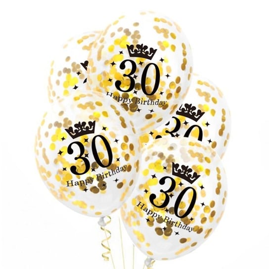 Balony z konfetti złotym, 30 urodziny, 30cm, 100szt. PartyPal