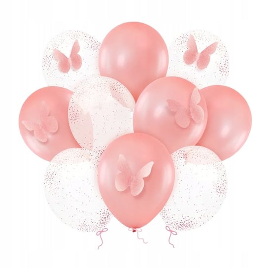 Balony z motylami i konfetti różowe 12cali 10szt ImprezCzas