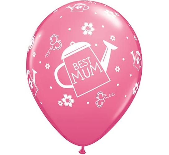 Balony z nadrukiem "Best Mum Watering Can", pastel różowe, 11", 6 sztuk Qualatex