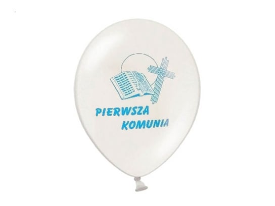 Balony z nadrukiem I Komunia Święta - błękitne - 5 szt. PartyDeco