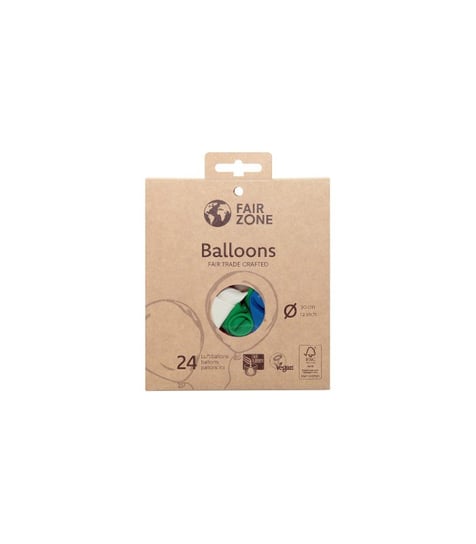 Balony z naturalnej gumy, zestaw 24 szt., obwód 90cm, różne kolory, certyfikowane FAIR RUBBER, FSC, ZERO WASTE, FAIR ZONE Fair Squared