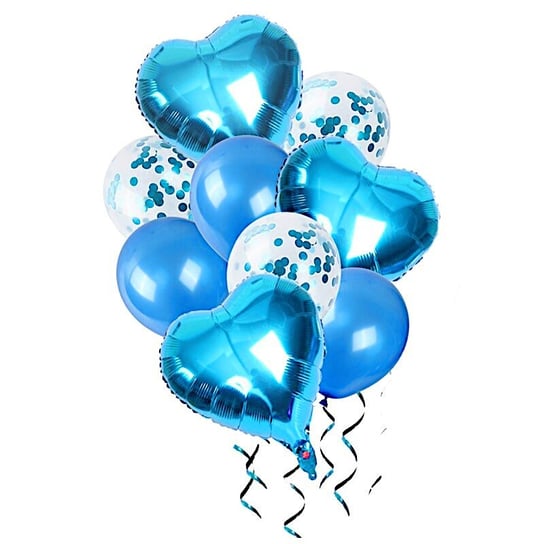 Balony z sercem i konfetti 30-46cm 10szt niebieski KIK