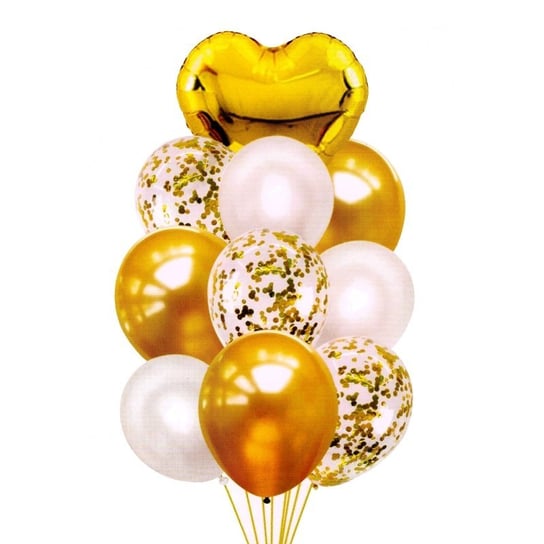 Balony z sercem i konfetti 30-46cm 10szt złote KIK