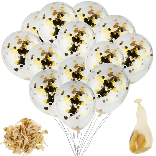 Balony Ze Złotym Konfetti 100Szt Przezroczyste MARTOM