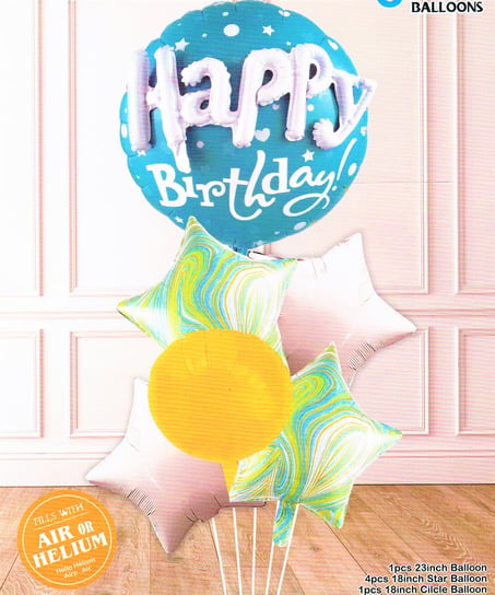 Balony zestaw Happy Birthday niebieski 6 szt 45-58 cm MK Trade