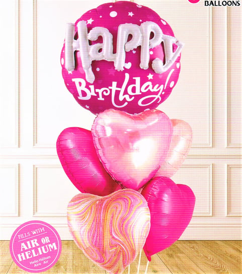 Balony zestaw Happy Birthday różowy 6 szt 45-58 cm MK Trade