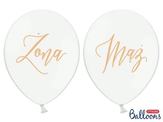 Balony, Żona & Mąż, białe, 30 cm, 6 sztuk PartyDeco