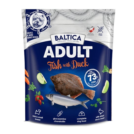 Baltica Adult Fish with Duck XS/S 1kg RYBA MAŁE RASY Baltica
