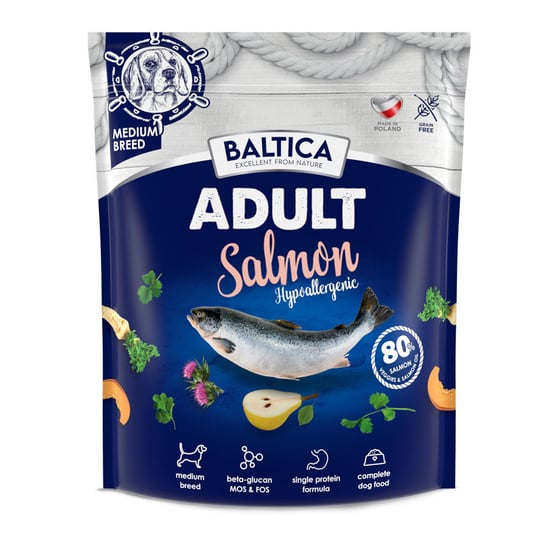 Baltica Adult Salmon Hypoallergenic M 1kg ŁOSOŚ SREDNIE RASY Baltica