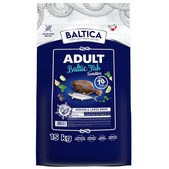 Baltica ADULT Sensitive Baltic Fish z rybami bałtyckimi dla średnich i dużych ras M/L 15kg Baltica
