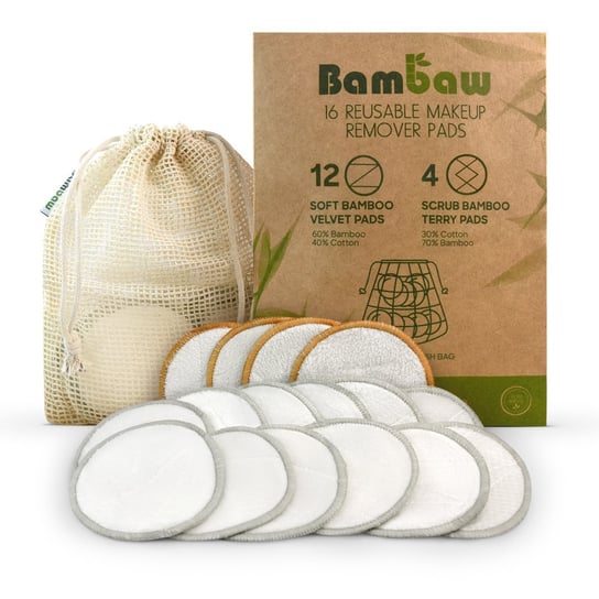 Bambaw, wielorazowe bambusowe płatki kosmetyczne o demakijażu zestaw, 16szt Bambaw