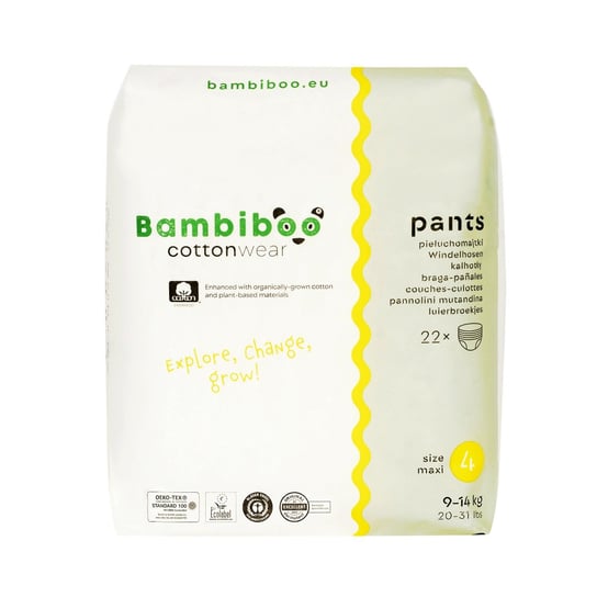 Bambiboo, Cottonwear, Jednorazowe pieluchomajtki z bawełną organiczną rozmiar 4, 22 szt. Bambiboo