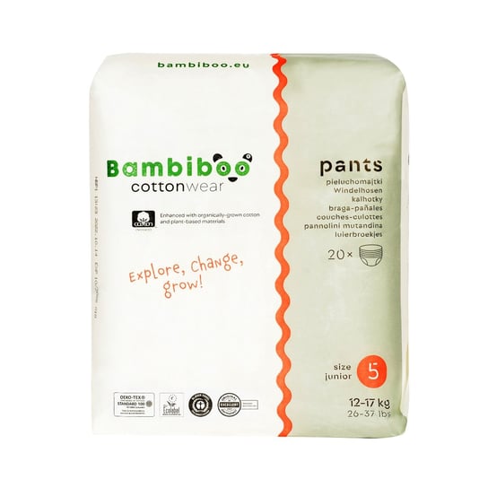Bambiboo, Cottonwear, Jednorazowe pieluchomajtki z bawełną organiczną rozmiar 5, 20 szt. Bambiboo
