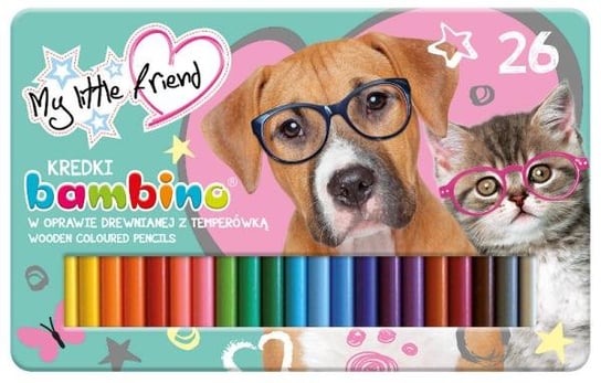 BAMBINO Grube Okrągłe KREDKI w Pudełku Metalowym 26 kolory KOT PIES My Little Friend Bambino