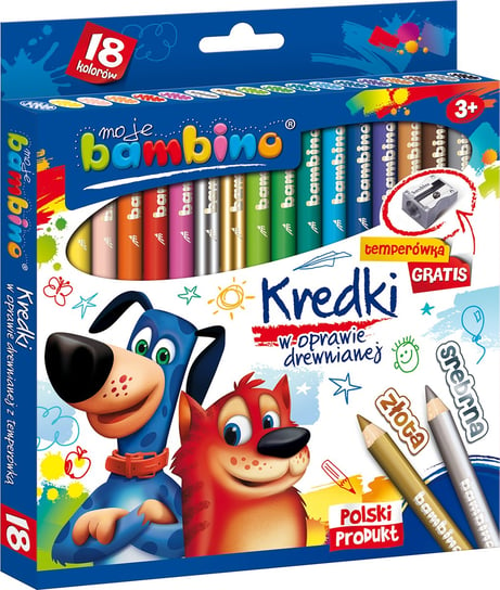 Bambino Kredki w drewnie + temperówka, 18 kolorów Bambino