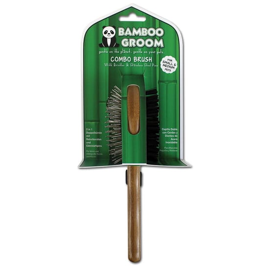 BAMBOO GROOM Dwustronna szczotka z włosiem i igłami ze stali nierdzewnej rozmiar S/M Bamboo