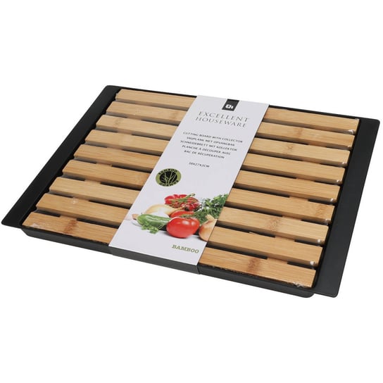 Bambusowa deska do krojenia typu kratka, z tacką, 38 x 27,2 x 2 cm EH Excellent Houseware