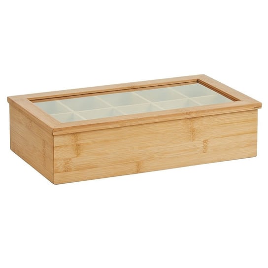 Bambusowa szkatułka na herbatę ZELLER, 10 przegródek, 9x20x36 cm Zeller
