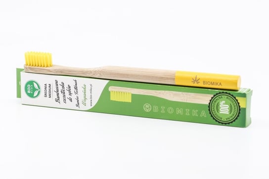 Bambusowa wegańska szczoteczka do zębów dla dorosłych - średnia – żółta - Biomika Biomika