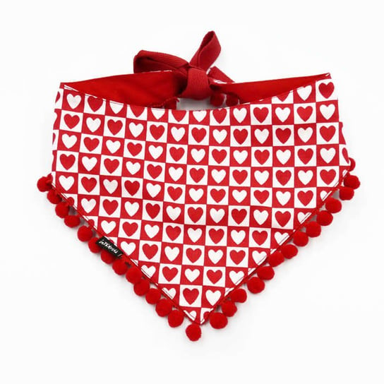 Bandanka na Walentynki dla psa, wiązana chusteczka, biało-czerwona w serduszka apaszka Hearts-S Psiakrew