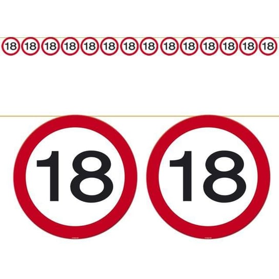 Baner, 18. Urodziny znak drogowy, czerwono-czarny, 300 cm Folat