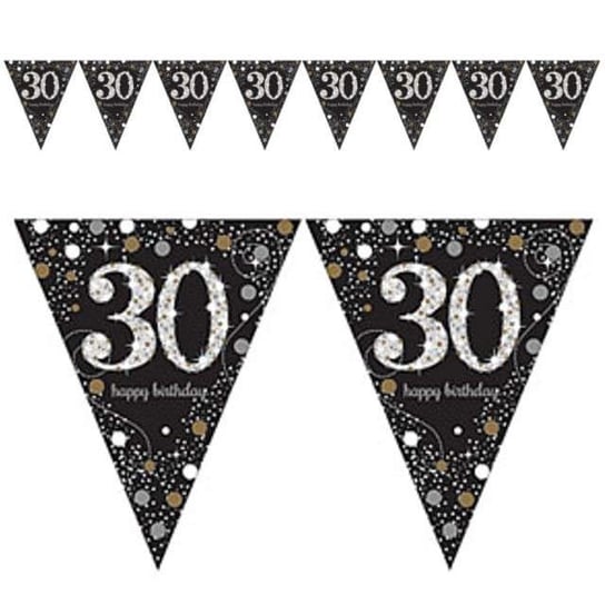 Baner flagi, Urodziny 30, czarno-srebrny, 4 m Amscan