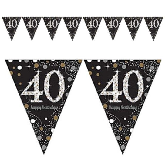Baner flagi, Urodziny 40, czarno-srebrny, 4 m Amscan