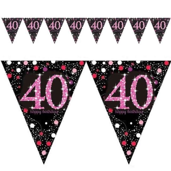 Baner flagi, Urodziny 40, różowo-czarny, 4 m Amscan