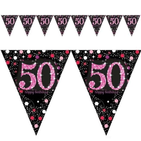 Baner flagi, Urodziny 50, różowo-czarny, 4 m Amscan