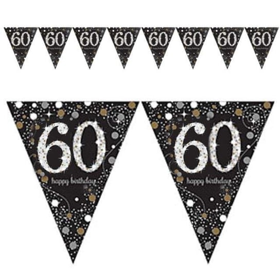 Baner flagi, Urodziny 60, czarno-srebrny, 4 m Amscan