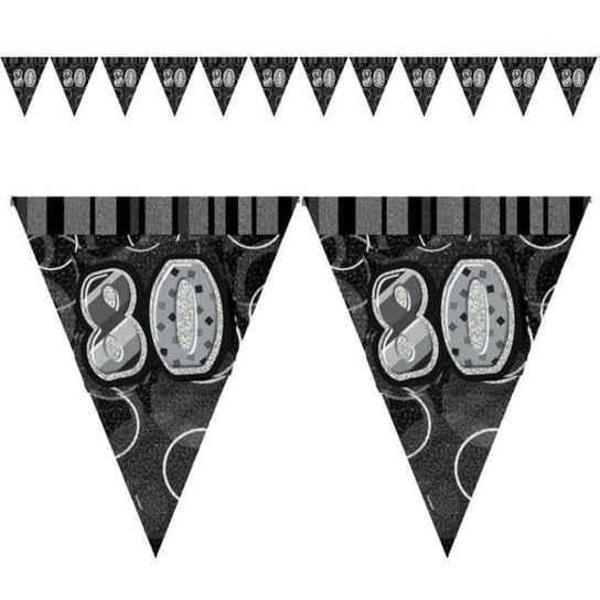 Baner flagi, Urodziny 80 Glitz Black, czarno-srebrny, 3,6 m Unique