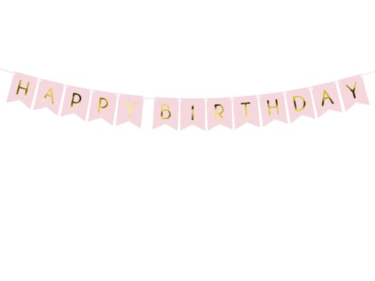 Baner Happy Birthday, jasny różowy, 15 x 175 cm PartyDeco