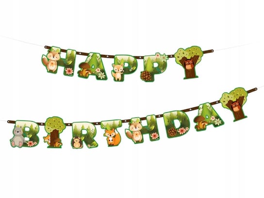 Baner Happy Birthday Leśni przyjaciele - 210 cm - 1 szt PartyPal