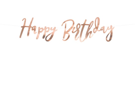 Baner Happy Birthday, różowe złoto, 16,5x62 cm PartyDeco