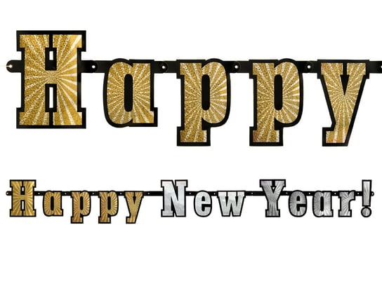 Baner holograficzny, Happy New Year, złoto-srebrny PartyDeco
