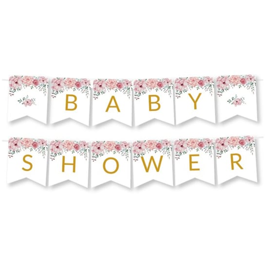 BANER napis BABY SHOWER - kwiaty różowe Girlanda OCHprosze