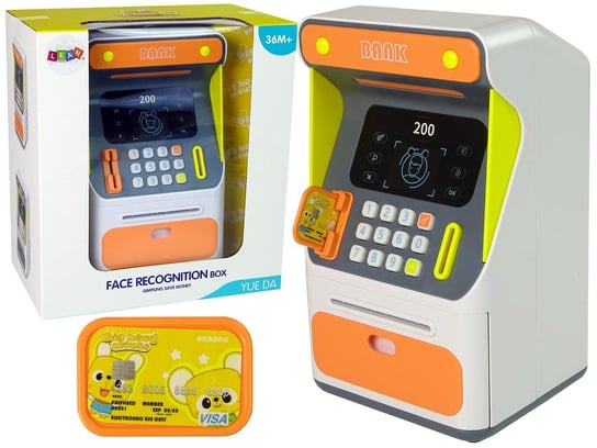 Bankomat Skarbonka Czujnik Rozpoznawania Twarzy PIN Oszczędzanie Pomarańczowy Lean Toys