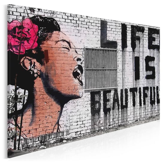 Banksy - Life is beautiful - nowoczesny obraz na płótnie - 120x80 cm VAKU-DSGN Nowoczesne obrazy
