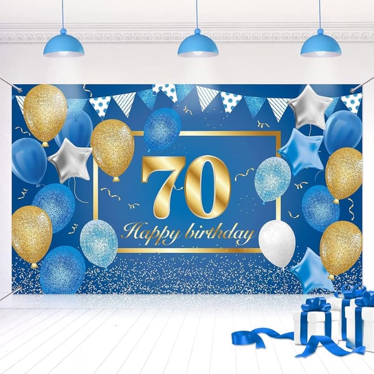 Banydoll Baner Urodzinowy na 70 Urodziny - Niebiesko-Złoty 185x110 cm NIKCORP