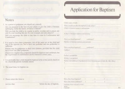 Baptism Application Form B1 1=PK50 Spck