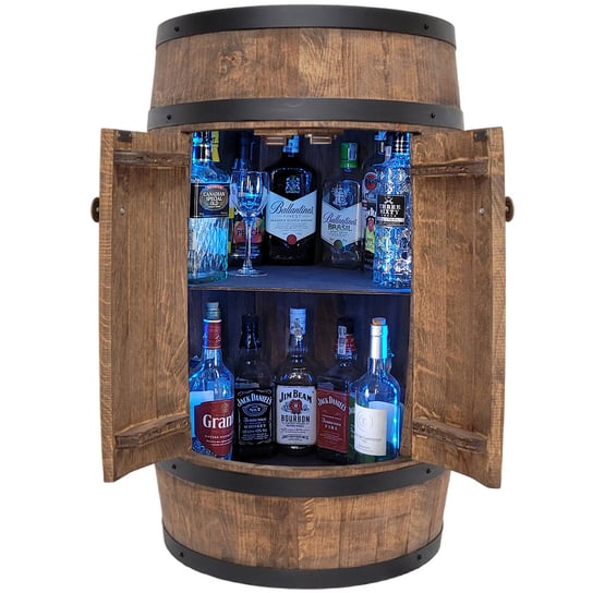 Bar domowy z drewnianej beczki z oświetleniem LED RGB zasilanie z USB Rustykalny barek na wino 80cm Inne