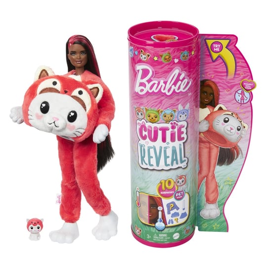 Barbie Cutie Reveal Lalka Kotek-Czerwona Panda Seria KostiuMalezja Zwierzaczki Mattel