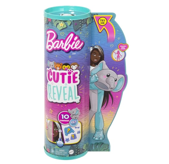 Barbie Cutie Reveal Słonik Lalka Seria Dżungla, HKP98 Barbie