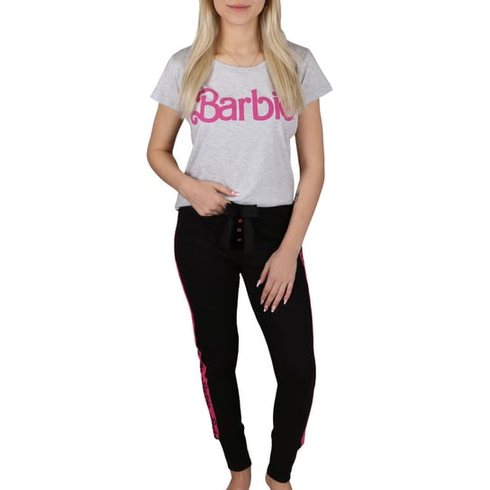 Barbie Damska piżama na krótki rękaw, długie spodnie, bawełniana, szaro-czarna L Barbie