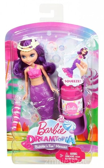Barbie Dreamtopia, lalka mała syrenka Winogronowa z bąbelkowym ogonkiem Barbie