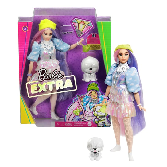 Barbie Extra, lalka Błyszcząca stylizacja i zielona czapka ze szczeniaczkiem Barbie