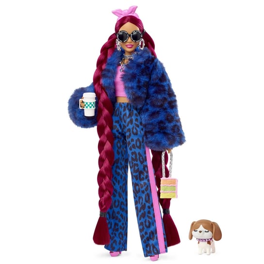 Barbie Extra, Lalka, Niebieski garnitur panterka/Bordowe włosy Barbie